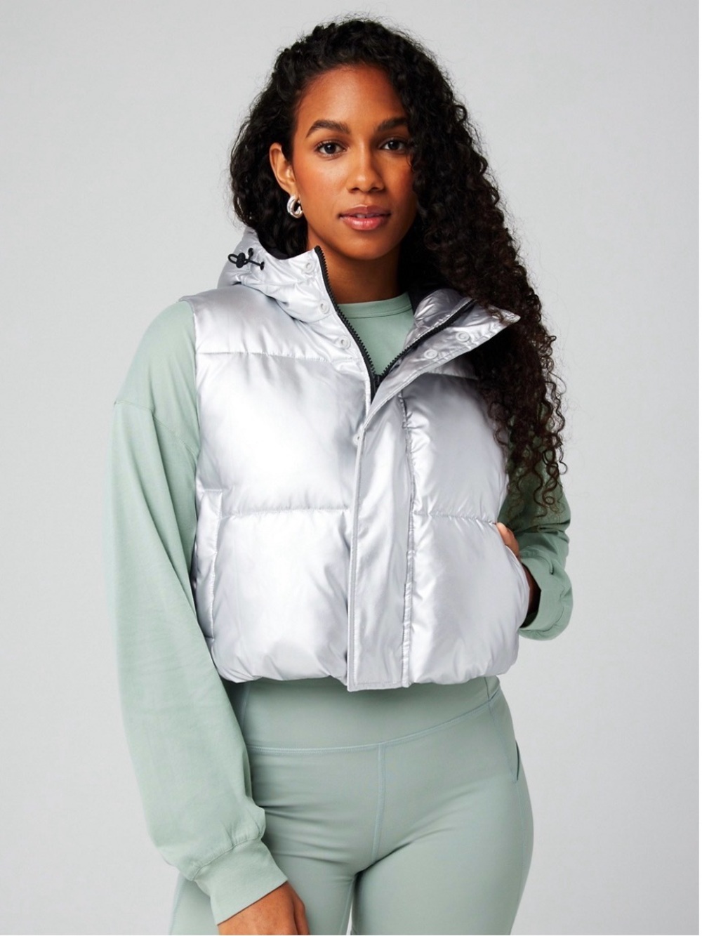 Fabletics Metallic Silver Puffer Vest